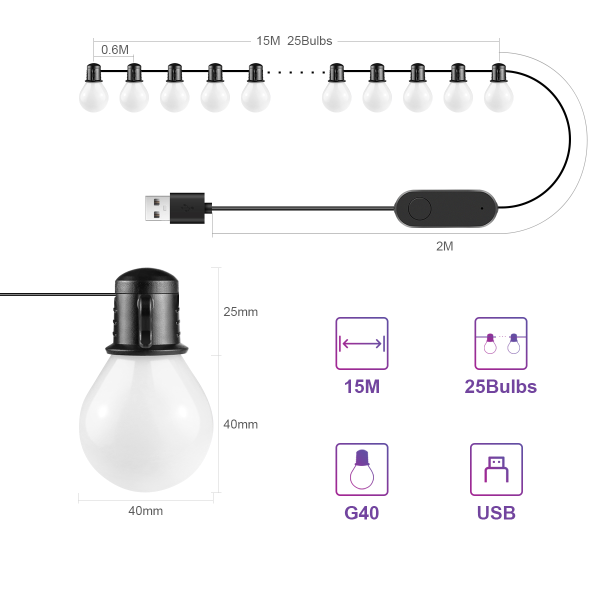 Tuya Smart WIFI G40 LED Bulb S - Smart Garden Festoon Lights 评论和价格